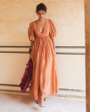 Rustic Orange Silk Organza Maxi Dress